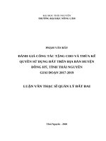 Đánh giá công tác tặng cho và thừa kế quyền sử dụng đất trên địa bàn huyện đồng hỷ, tỉnh thái nguyên giai đoạn 2017 2019 