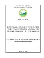 Đánh giá khả năng sinh trưởng phát triển của một số giống lúa nhập nội tại huyện hoàng su phì tỉnh hà giang 