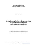 Một số biện pháp quản lý hoạt động dạy học tự chọn ở các trường trung học phổ thông huyện thuận thành tỉnh bắc ninh 
