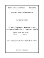 Tóm tắt Luận văn Thạc sĩ Quản lý công: Vai trò của Hội Liên hiệp Phụ nữ Việt Nam trong giám sát và phản biện xã hội
