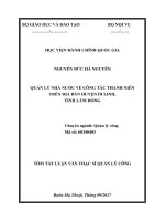 Tóm tắt Luận văn Thạc sĩ Quản lý công: Quản lý nhà nước về công tác thanh niên trên địa bàn huyện Di Linh, tỉnh Lâm Đồng
