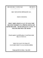 Tóm tắt Luận văn Thạc sĩ Luật Hiến pháp và Luật Hành chính: Thực hiện pháp luật về giải thể doanh nghiệp của Phòng Đăng ký Kinh doanh – Sở Kế hoạch và Đầu tư Thành phố Hồ Chí Minh