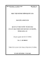 Tóm tắt Luận văn Thạc sĩ Quản lý công: Quản lý nhà nước về đất đai của Ủy ban nhân dân huyện Cần Đước, tỉnh Long An
