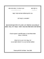 Tóm tắt Luận văn Thạc sĩ Luật Hiến pháp và Luật Hành chính: Bảo đảm quyền của bị can trong giai đoạn điều tra từ thực tiễn Thành phố Hồ Chí Minh