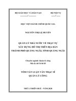 Tóm tắt Luận văn Thạc sĩ Quản lý công: Quản lý nhà nước về trật tự xây dựng đô thị trên địa bàn thành phố Quảng Ngãi, tỉnh Quảng Ngãi