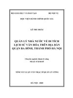 Tóm tắt Luận văn Thạc sĩ Quản lý công: Quản lý nhà nước về di tích lịch sử văn hóa trên địa bàn quận Ba Đình, thành phố Hà Nội