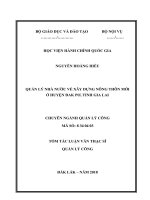 Tóm tắt Luận văn Thạc sĩ Quản lý công: Quản lý nhà nước về xây dựng nông thôn mới ở huyện Đak Pơ, tỉnh Gia La