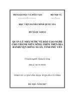 Tóm tắt Luận văn Thạc sĩ Quản lý công: Quản lý nhà nước về đào tạo nghề cho thanh niên nông thôn trên địa bàn huyện Đồng Xuân tỉnh Phú Yên