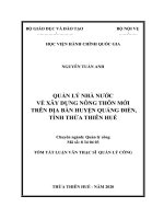 Tóm tắt Luận văn Thạc sĩ Quản lý công: Quản lý nhà nước về xây dựng nông thôn mới trên địa bàn huyện Quảng Điền, tỉnh Thừa Thiên Huế