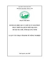 Đánh giá hiệu quả và đề xuất giải pháp phát triển ba kích trên địa bàn huyện ba chẽ, tỉnh quảng ninh 