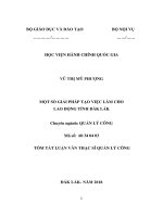 Tóm tắt Luận văn Thạc sĩ Quản lý công: Một số giải pháp tạo việc làm cho người lao động tỉnh Đắk Lắk