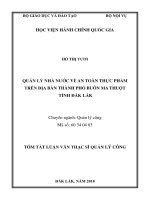 Tóm tắt Luận văn Thạc sĩ Quản lý công: Quản lý nhà nước về an toàn thực phẩm trên địa bàn thành phố Buôn Ma Thuột tỉnh Đắk Lắk