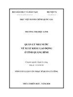 Tóm tắt Luận văn Thạc sĩ Quản lý công: Quản lý nhà nước về xuất khẩu lao động ở tỉnh Quảng Bình