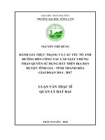 Đánh giá thực trạng và các yếu tố ảnh hưởng đến công tác cấp giấy chứng nhận quyền sử dụng đất trên địa bàn huyện tĩnh gia tỉnh thanh hóa giai đoạn 2014 2017 
