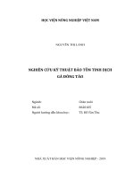 Nghiên cứu kỹ thuật bảo tồn tinh dịch gà đông tảo   