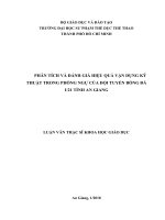 PHÂN TÍCH và ĐÁNH GIÁ HIỆU QUẢ vận DỤNG kỹ THUẬT TRONG PHÒNG NGỰ của đội TUYỂN BÓNG đá u21 TỈNH AN GIANG 