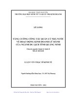 Tăng cường công tác quản lý nhà nước về hoạt động kinh doanh lữ hành của ngành du lịch tỉnh quảng ninh 