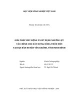 Giải pháp huy động và sử dụng nguồn lực tài chính cho xây dựng nông thôn mới tại địa bàn huyện yên khánh, tỉnh ninh bình   