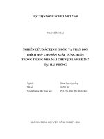 Nghiên cứu xác định giống và phân bón thích hợp cho sản xuất dưa chuột trồng trong nhà mái che vụ xuân hè 2017 tại hải phòng   