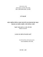 ĐẶC ĐIỂM TIẾNG ANH CHUYÊN NGÀNH DƯỢC HỌC TRONG SỰ ĐỐI CHIẾU VỚI TIẾNG VIỆT.