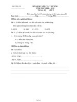 Đề khảo sát chất lượng năm học 2011 – 2012 tuần: 19 lớp 3 thời gian làm bài 20 phút (không kể thời gian giao đề)