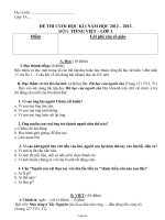 Đề thi cuối học kì I năm học 2012 – 2013. môn: Tiếng Việt lớp 3