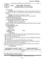 Giáo án môn Vật lý 7 tiết 1: Nhận biết ánh sáng nguồn sáng và vật sáng