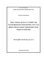 THỰC TRẠNG QUẢN LÝ VÀ ĐIỀU TRỊ  NGƯỜI BỆNH ĐÁI THÁO ĐƯỜNG TYP 2 TẠI  BỆNH VIỆN ĐA KHOA THÀNH PHỐ VINH, NGHỆ AN NĂM 2020