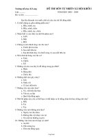 Đề thi môn tự nhiên xã hội khối I năm học 2008 – 2009