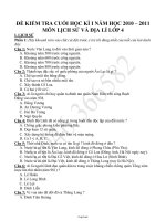 Đề kiểm tra cuối học kì I môn Lịch sử lớp 4