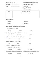 Đề kiểm tra giữa học kì II năm học: 2012 – 2013 môn: Toán thời gian: 40 phút