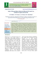 Study of nitrogen release pattern in different oil coated urea fertilizers in light textured soils - TRƯỜNG CÁN BỘ QUẢN LÝ GIÁO DỤC THÀNH PHỐ HỒ CHÍ MINH