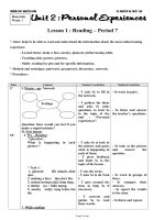 Bài soạn môn học Tiếng Anh lớp 11 - Unit 2: Personal Experiences - Trường THPT Nguyễn Đáng