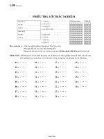 Đề kiểm tra 1 tiết – môn: Sinh học – 11 (chương trình chuẩn)