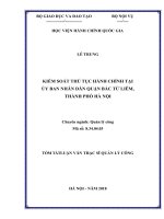 Tóm tắt Luận văn Thạc sĩ Quản lý công: Kiểm soát thủ tục hành chính tại Ủy ban nhân dân quận Bắc Từ Liêm, thành phố Hà Nội
