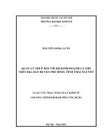 Quản lý thuế đối với hộ kinh doanh cá thể trên địa bàn huyện phú bình, tỉnh thái nguyên 