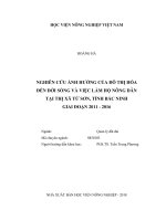 Nghiên cứu ảnh hưởng của đô thị hóa đến đời sống và việc làm hộ nông dân tại thị xã từ sơn, tỉnh bắc ninh giai đoạn 2011   2016   