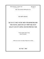 Tóm tắt Luận văn Thạc sĩ Quản lý công: Quản lý nhà nước đối với kinh doanh nhà hàng, khách sạn trên địa bàn quận Nam Từ Liêm, thành phố Hà Nội
