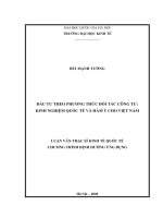 Đầu tư theo phương thức đối tác công tư kinh nghiệm quốc tế và hàm ý cho việt nam 