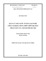 Tóm tắt Luận văn Thạc sĩ Quản lý công: Quản lý nhà nước về đào tạo nghề cho lao động nông thôn trên địa bàn thị xã Sơn Tây, thành phố Hà Nội