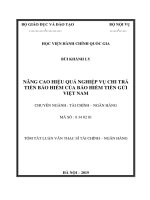 Tóm tắt Luận văn Thạc sĩ Tài chính Ngân hàng: Nâng cao hiệu quả nghiệp vụ chi trả tiền bảo hiểm của bảo hiểm tiền gửi Việt Nam