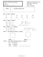 Kiểm tra định kì lần II năm học: 2009 - 2010 môn: Toán - Trường: Tiểu Học Long Thạnh