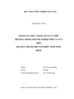 Đánh giá thực trạng quản lý môi trường trong doanh nghiệp nhỏ và vừa trên địa bàn thành phố tam điệp, tỉnh ninh bình   