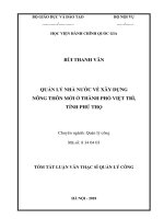 Tóm tắt Luận văn Thạc sĩ Quản lý công: Quản lý nhà nước về xây dựng nông thôn mới ở thành phố Việt Trì, tỉnh Phú Thọ
