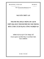 Tóm tắt Luận văn Thạc sĩ Luật Hiến Pháp và Luật Hành Chính: Thanh tra hoạt động du lịch trên địa bàn thành phố Hà Nội trong bối cảnh cách mạng công nghiệp 4.0