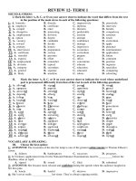 ÔN TẬP HKI MÔN TIẾNG ANH - K. 12 - NĂM HỌC 2020 - 2021