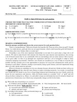 ĐỀ MINH HỌA GIỮA HỌC KỲ I MÔN ANH - KHỐI 11 - NĂM HỌC 2020-2021