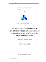 Khảo sát ảnh hưởng của điầu kiện môi trường dinh dưỡng và ánh sáng đến sinh trưởng và thành phần lipid của sinh khối spirulina platensis 