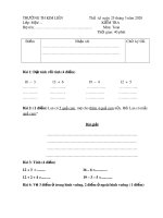 Đề thi giữa học kì 2 môn Toán lớp 1 năm 2019-2020 - Trường Tiểu học Kim Liên