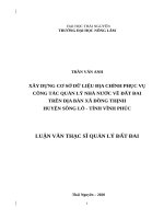 Xây dựng cơ sở dữ liệu địa chính phục vụ công tác quản lý nhà nước về đất đai trên địa bàn xã đồng thịnh huyện sông lô, tỉnh vĩnh phúc 
